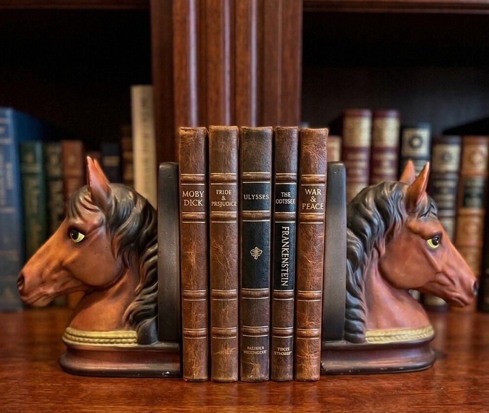 Vintage Norleans Japan Ceramic Horse Head Bookends Equestrian
